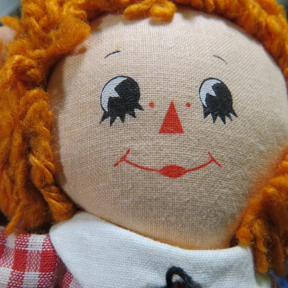 Vintage 1970s Knickerbocker Raggedy Ann and Andy Soft Dolls, 6in tall